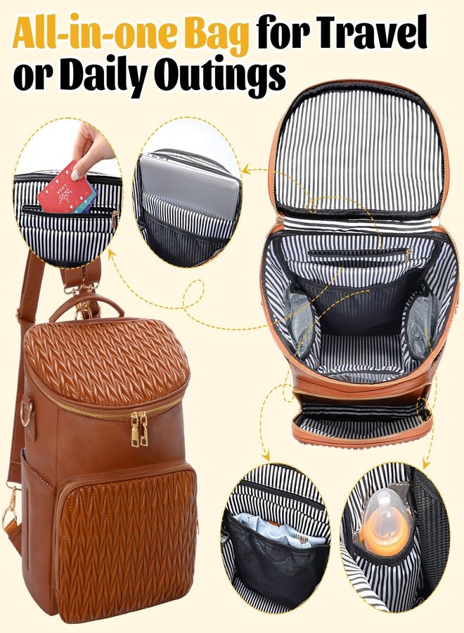 Minsong Diaper Bag Backpack for Women, Cute Stylish Mommy Diaper Backpack, Waterproof Travel PU Leather Baby Backpack Diaper Bag with Changing Pad(Brown) - Image 3