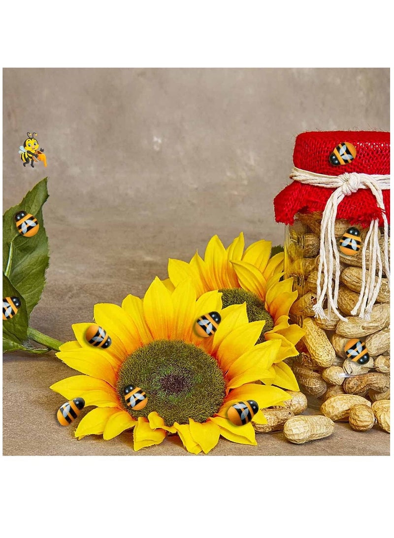 KASTWAVE 200 Pieces Tiny Bees Craft Decoration Wooden Bee for DIY Craft Scrapbooking Party Home Wreath Decor Flatback Bee Shaped Embellishments Self-Adhesive Bumble Bee Embellishment Mini Wooden Bees - Image 2