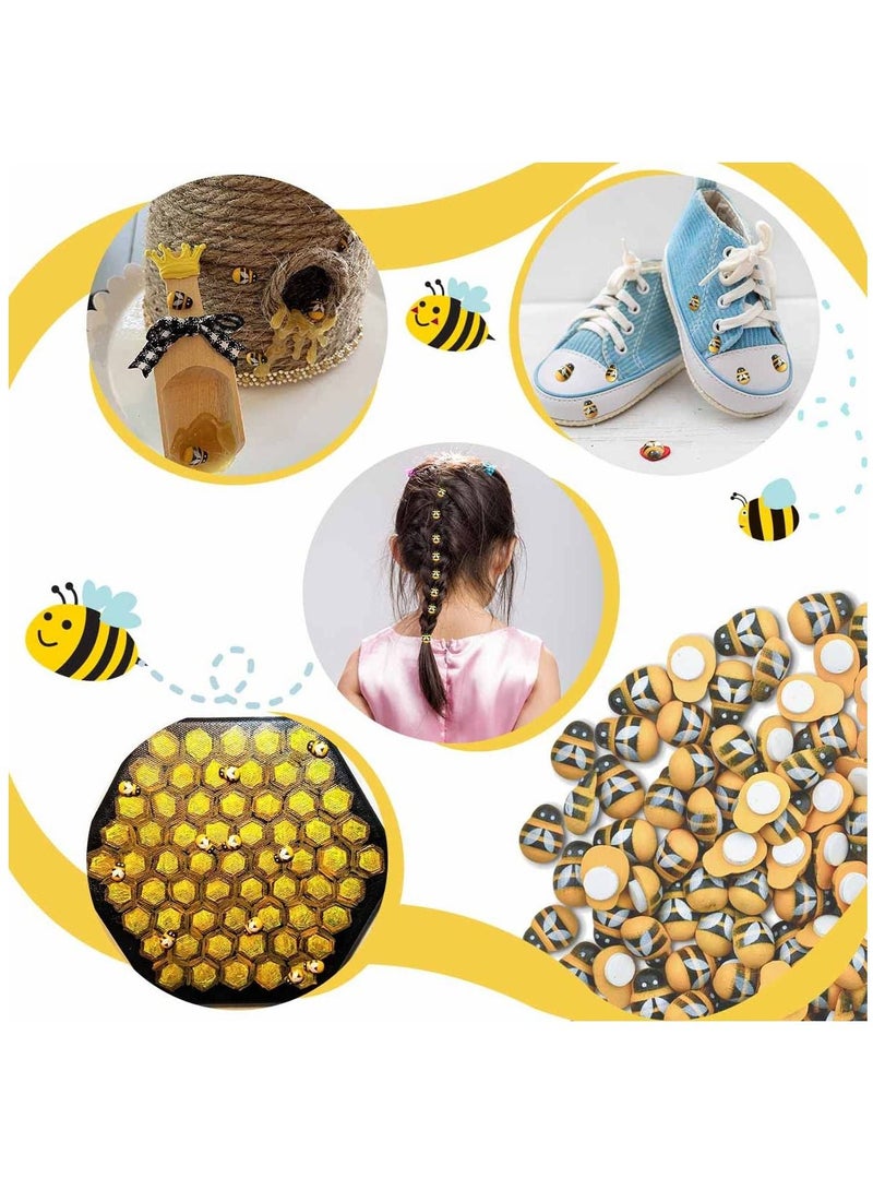 KASTWAVE 200 Pieces Tiny Bees Craft Decoration Wooden Bee for DIY Craft Scrapbooking Party Home Wreath Decor Flatback Bee Shaped Embellishments Self-Adhesive Bumble Bee Embellishment Mini Wooden Bees - Image 4