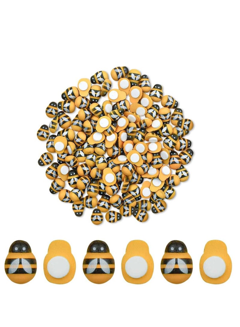 KASTWAVE 200 Pieces Tiny Bees Craft Decoration Wooden Bee for DIY Craft Scrapbooking Party Home Wreath Decor Flatback Bee Shaped Embellishments Self-Adhesive Bumble Bee Embellishment Mini Wooden Bees - Image 1