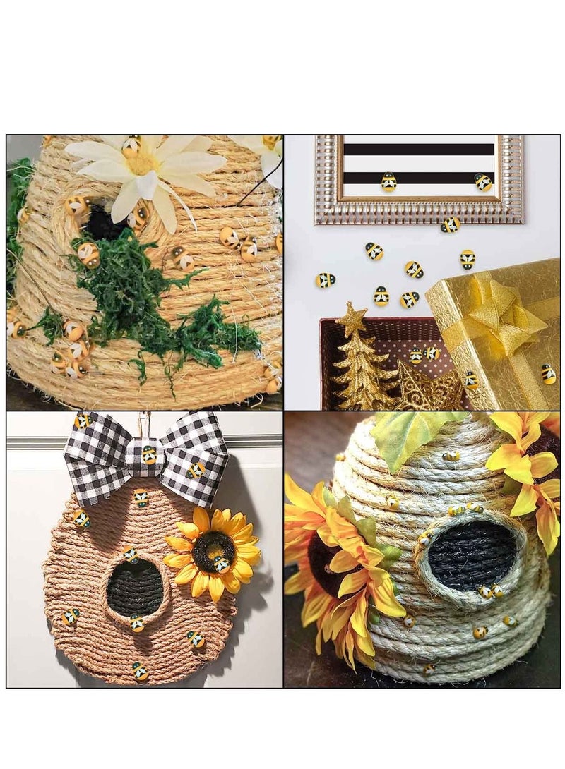 KASTWAVE 200 Pieces Tiny Bees Craft Decoration Wooden Bee for DIY Craft Scrapbooking Party Home Wreath Decor Flatback Bee Shaped Embellishments Self-Adhesive Bumble Bee Embellishment Mini Wooden Bees - Image 3
