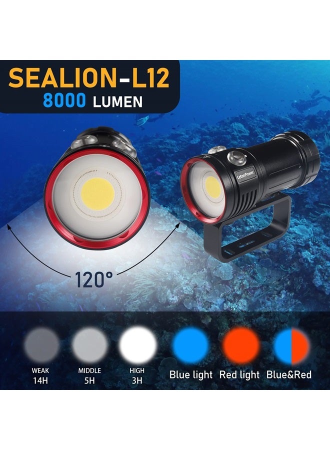 LetonPower Diving Flashlight,LetonPower L12 8000Lumens Dive Light,100m Underwater Video Light, Scuba Dive Lights, Underwater Flashlight with Type-C Charging for Professional Under Water Sports - Image 3