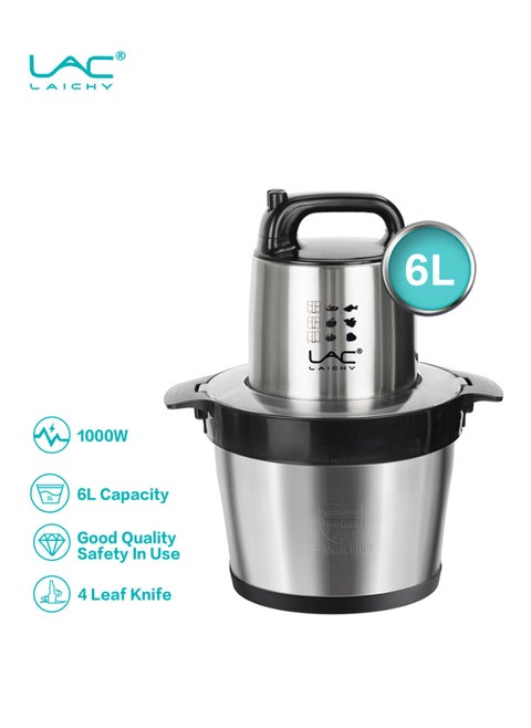 Electric Food Chopper，6L large Meat Grinder 2 Speeds Food Processor Stainless Steel Food Processor Elegant Slicer With Integrated 4-Sharp Blades Non-slip mat And Child Safety Lock