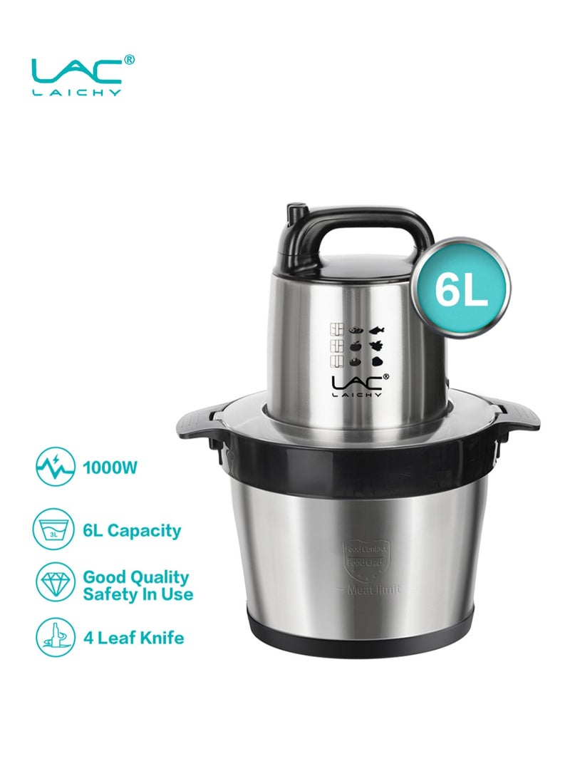 LAC LAICHY - Electric Food Chopper，6L large Meat Grinder 2 Speeds Food Processor Stainless Steel Food Processor Elegant Slicer With Integrated 4-Sharp Blades Non-slip mat And Child Safety Lock - Image 1