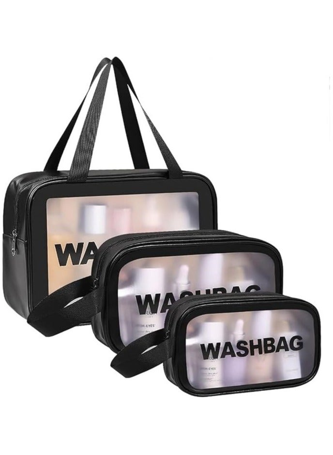 3pcs Clear Cosmetic Bag - Travel Cosmetic Bag for Women Girls - Travel Makeup Bag - Small Toiletry Bags PVC Plastic - Waterproof Cosmetic Wash Bag Zipper Makeup Bag for Women - Image 1