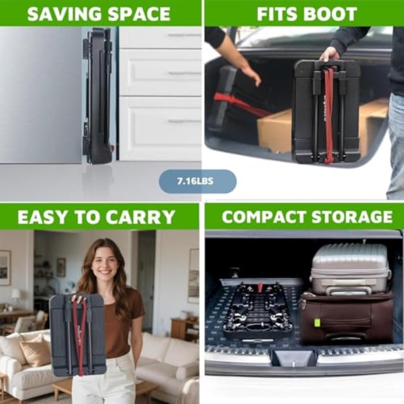Folding Trolley 100KG Capacity 4 Wheels Steel Frame Black Portable Versatile Hand Truck for Airport, Office, Home - Image 2