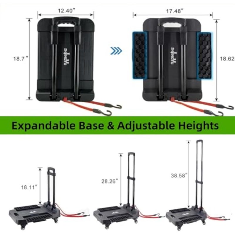 Folding Trolley 100KG Capacity 4 Wheels Steel Frame Black Portable Versatile Hand Truck for Airport, Office, Home - Image 3