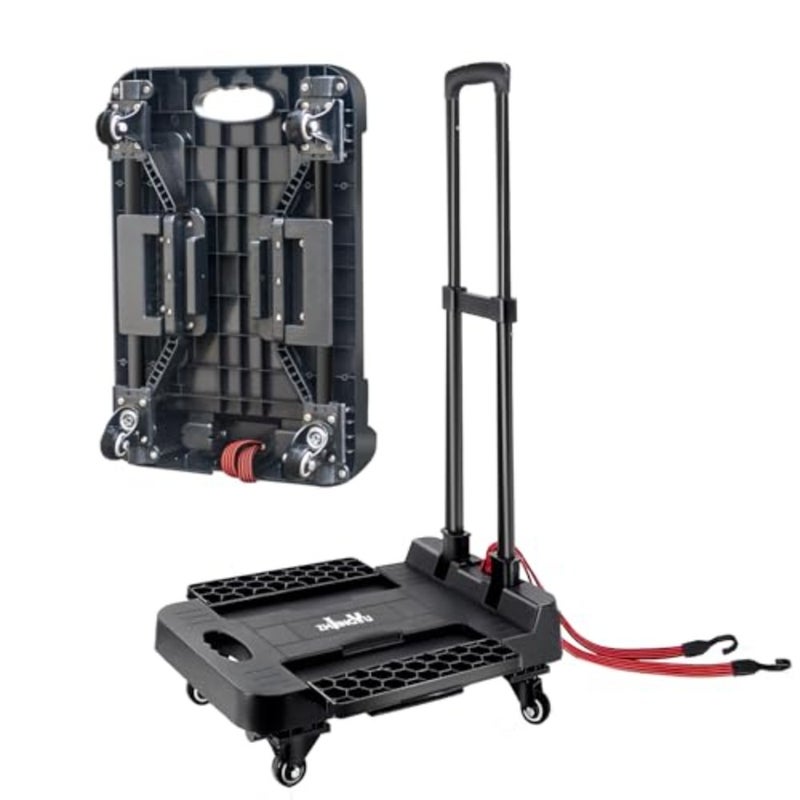 Folding Trolley 100KG Capacity 4 Wheels Steel Frame Black Portable Versatile Hand Truck for Airport, Office, Home - Image 1