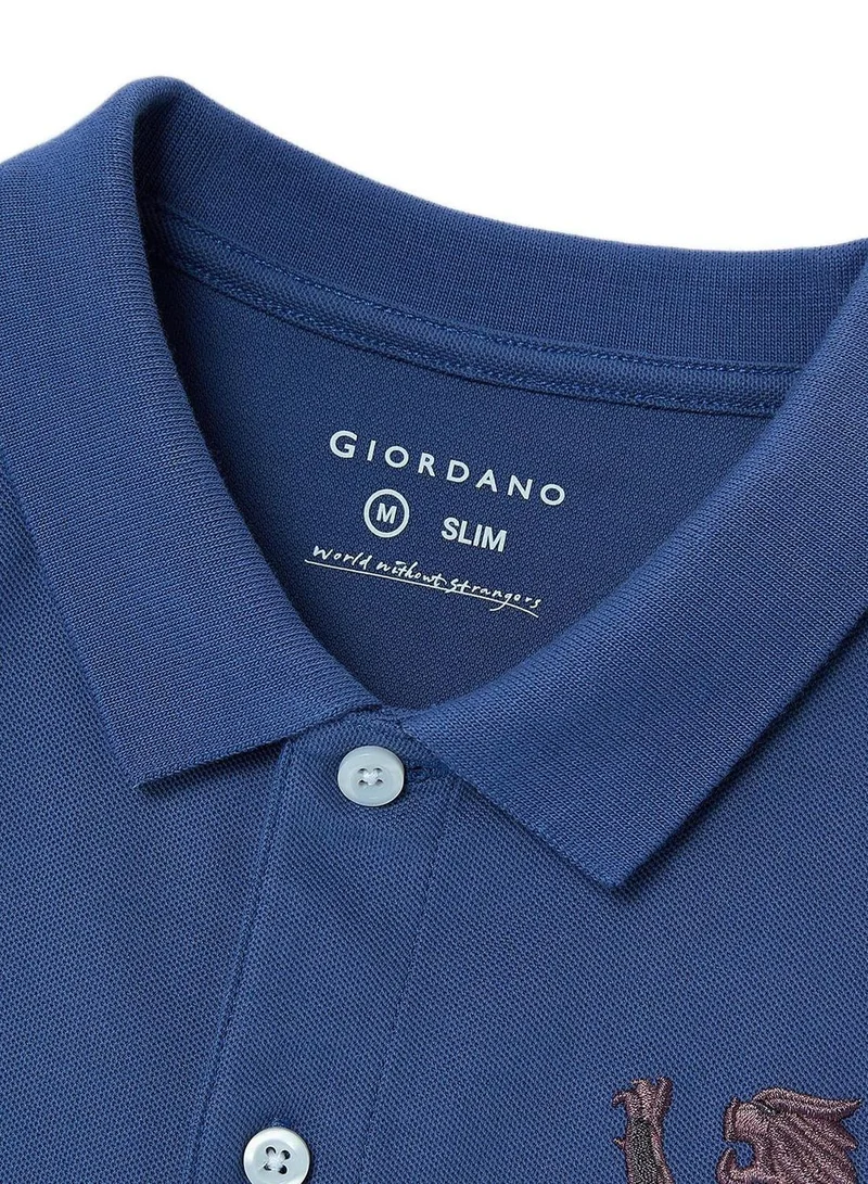 GIORDANO  Men's 3D Lion Polo: Slim Fit, Bold Embroidery, Premium Pique for Men | Best Price UAE