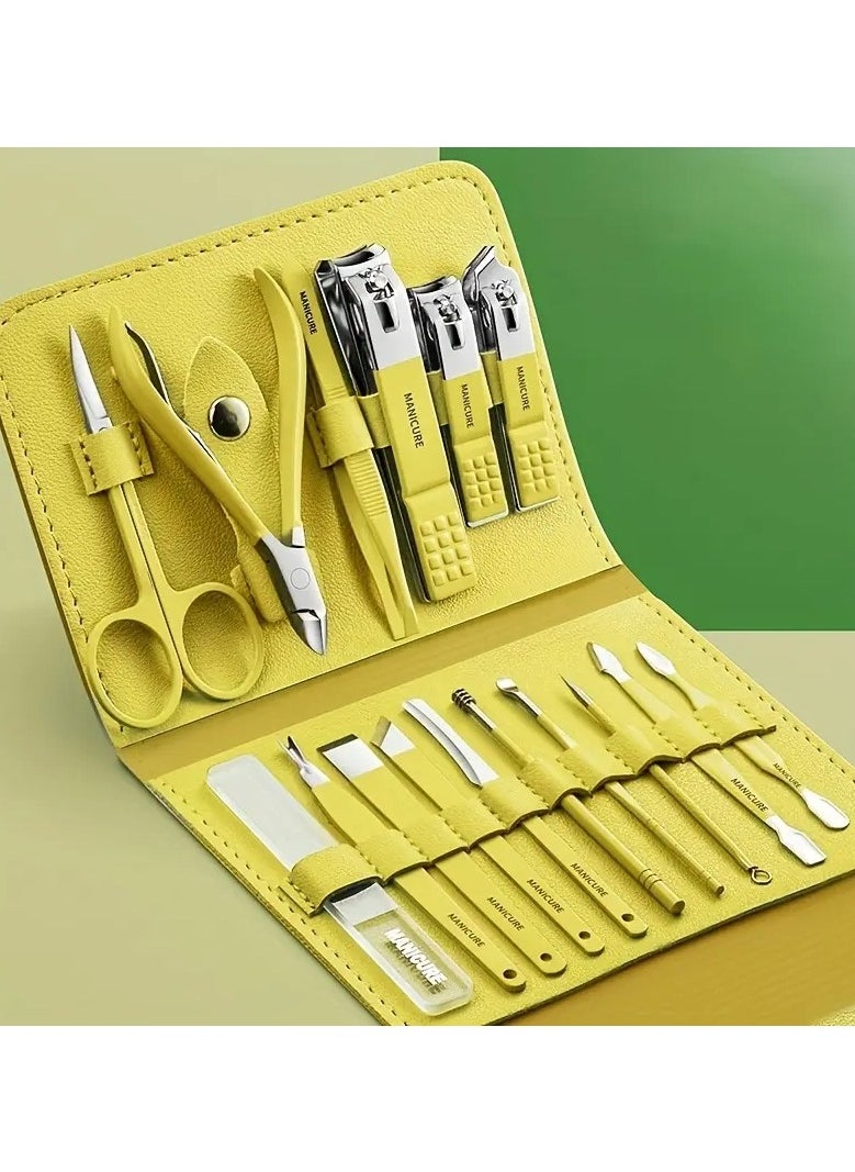 ORiTi 16-in-1 Professional Manicure and Pedicure Set with Stainless Steel Tools and Leather Case  - Image 1