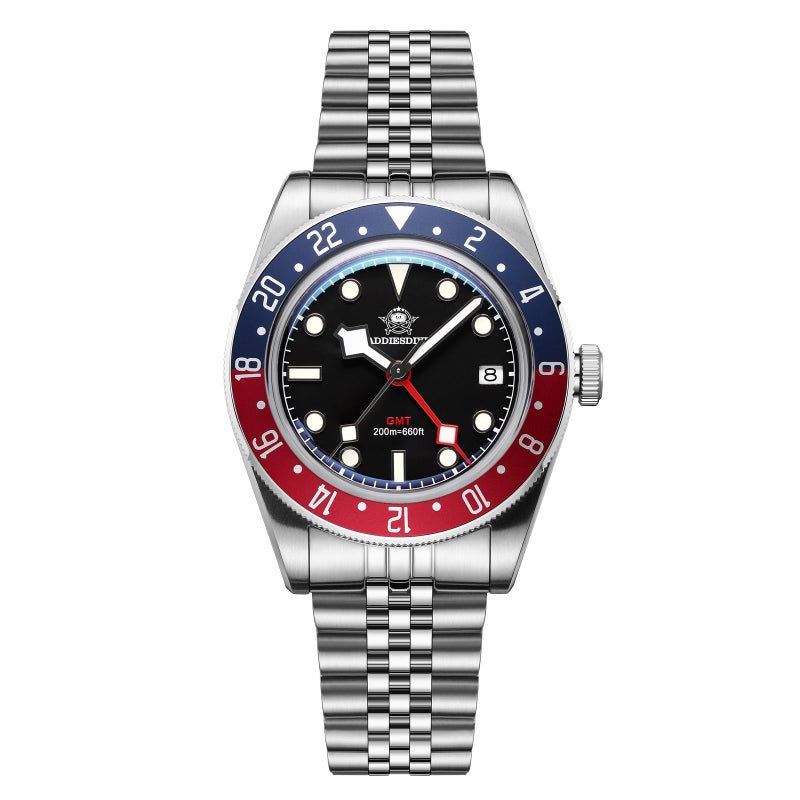 ADDIESDIVE ساعات ADDIESDIVE GMT للرجال ساعة غواص كوارتز بحركة Ronda 51524H مقاومة للماء 200 م BGW9 زرقاء مضيئة - Image 2