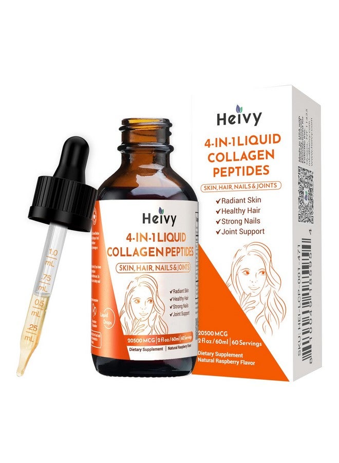 Heivy Liquid Collagen for Women, Liquid Biotin & Collagen for Radiant Skin, Hair Growth, Strong Nails, Joint Support, 20500 mcg 4-in-1 Collagen Drops, Advanced Absorption, Raspberry Flavor- 2 FL OZ - Image 1