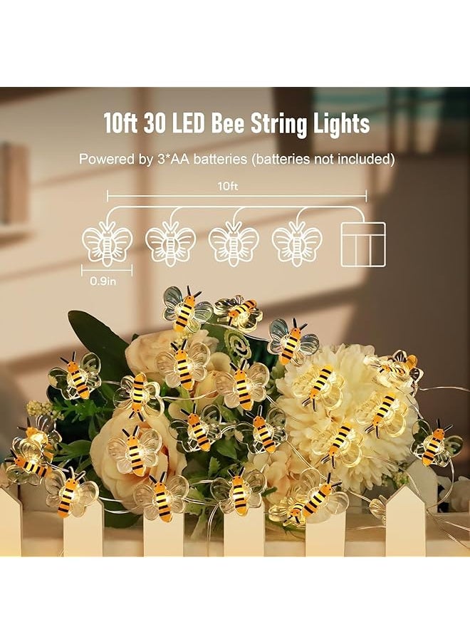 erorex - Bee Lights Decor 10Ft 30 Led Cute Battery Operated Bee String Fairy Lights Gifts For Women Kids Girls Bee Decorative String Lights For Bedroom Plants Patio Party Wedding - Image 1
