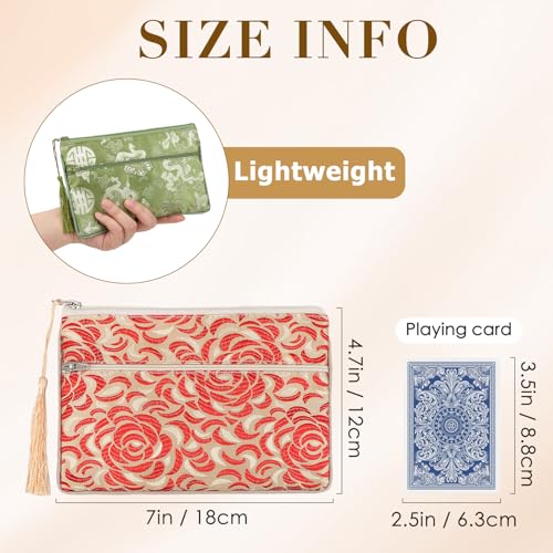 kilofly 2 pc Chinese Silk Brocade 2 Zipper Pocket Tassel Jewelry Bag Gift Pouch set2 D - Image 2