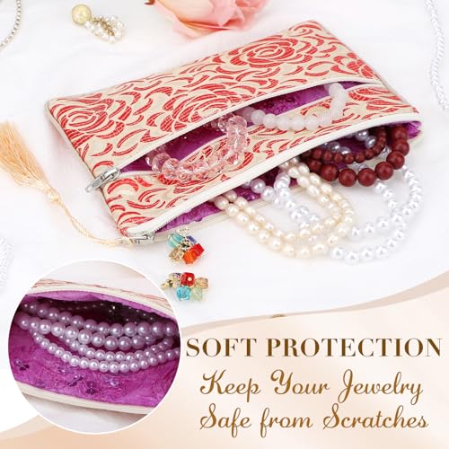 kilofly 2 pc Chinese Silk Brocade 2 Zipper Pocket Tassel Jewelry Bag Gift Pouch set2 D - Image 4