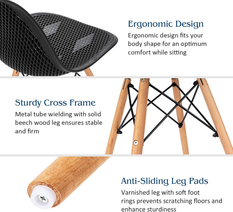 Giantex Set of 2 Modern Dining Chairs, Outdoor Indoor Shell PP Lounge Side Chairs with Mesh Design, Beech Wood Legs, Tulip Leisure Chairs, DSW Dining Chairs for Kitchen, Dining Room, Black - Image 5
