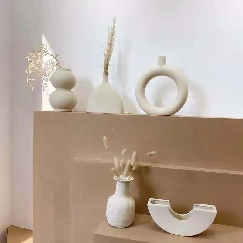 Bluejw Nordic Simple Ceramic Vase for Dried Plants – Minimalist Vegetarian Home Decor, Desktop Flower Arrangement for Living Room, Office, and Shelf Display - Image 1