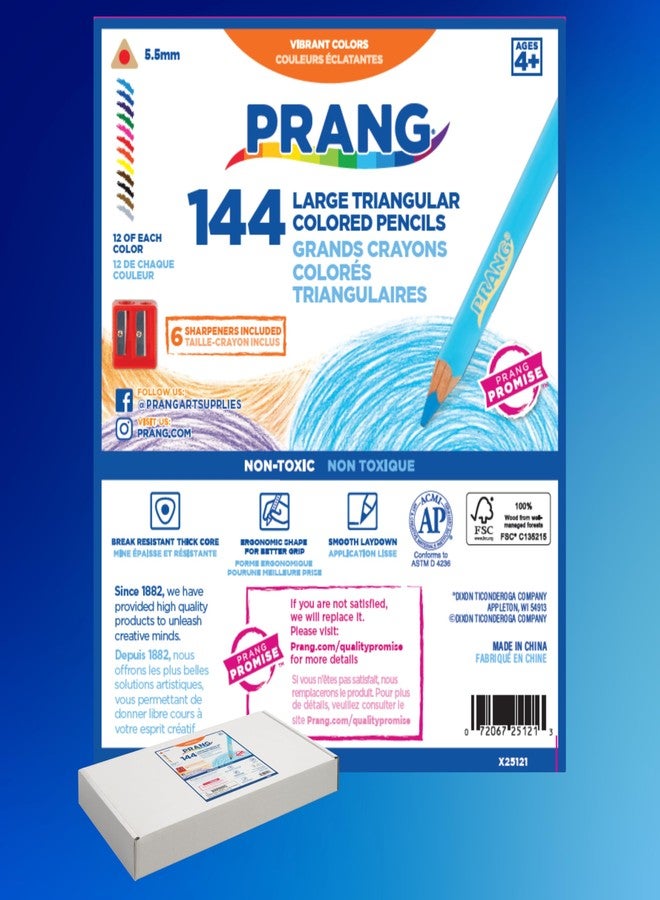 Prang Easy to Hold, Long, Triangular Colored Pencils Class Pack, 12 Colors, 5.5 mm Core, 144 Pencils, 6 Sharpeners - Image 2