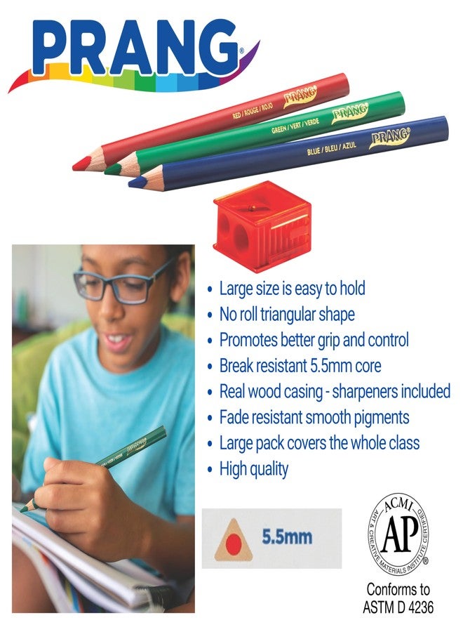 Prang Easy to Hold, Long, Triangular Colored Pencils Class Pack, 12 Colors, 5.5 mm Core, 144 Pencils, 6 Sharpeners - Image 3