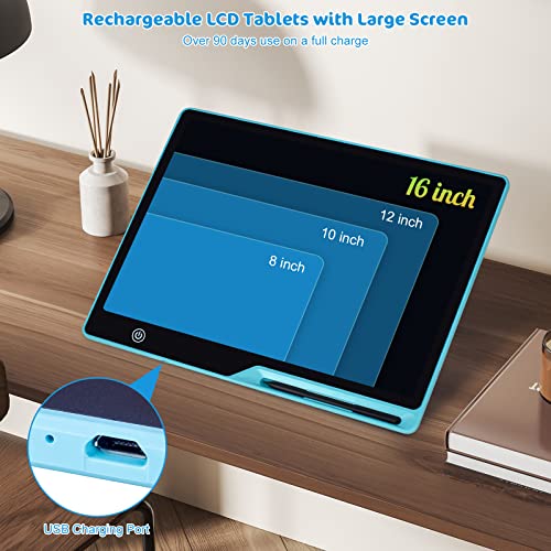 Kinayue LCD Writing Tablet16 Inch Colorful Screen Rechargeable Doodle Board Toddler Educational Toys for 3 4 5 6 Years Old Boys Girls Reusable Portable Drawing Tablet Christmas Toys Gifts for Kids Blue - Image 5
