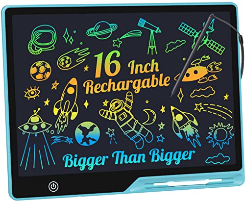 Kinayue LCD Writing Tablet16 Inch Colorful Screen Rechargeable Doodle Board Toddler Educational Toys for 3 4 5 6 Years Old Boys Girls Reusable Portable Drawing Tablet Christmas Toys Gifts for Kids Blue - Image 1
