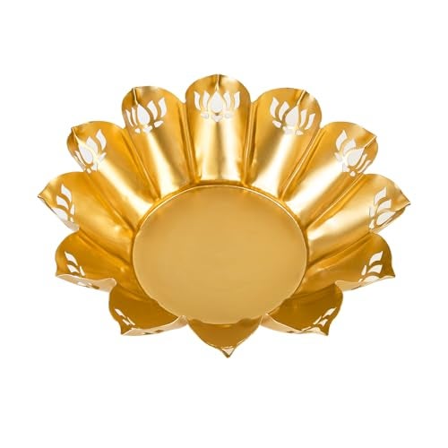 Klassic Metal Lotus Shape Urli Bowl for Home Decor Diwali Decoration Floating Flowers Door Entrace Room Decoration, Gifting Item | 10.8 Inch (Golden, Pack of 1) - Image 5