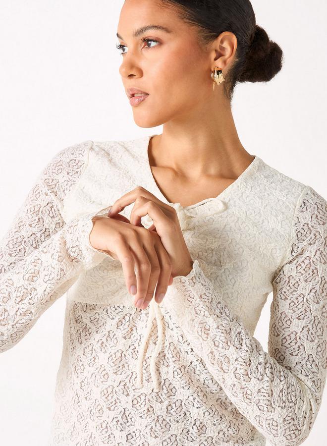 سبلاش فيڤ بلوزة دانتيل بأربطة وأكمام طويلة - Image 4