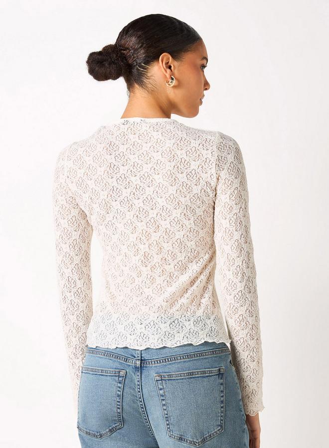 سبلاش فيڤ بلوزة دانتيل بأربطة وأكمام طويلة - Image 3