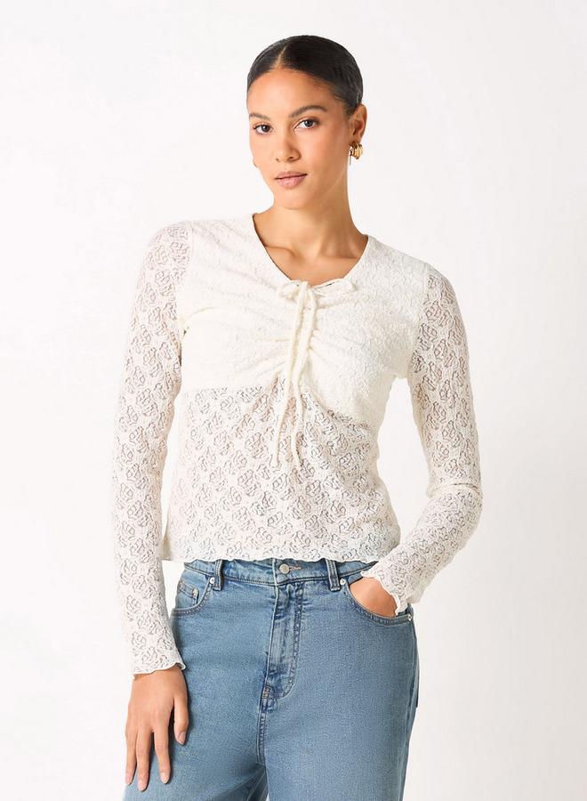 سبلاش فيڤ بلوزة دانتيل بأربطة وأكمام طويلة - Image 1