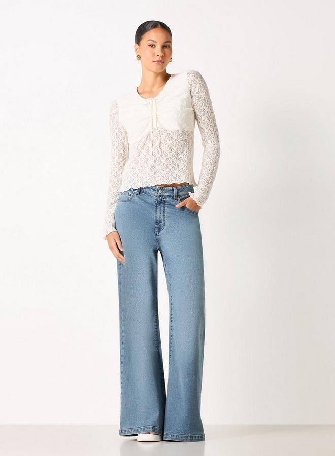 سبلاش فيڤ بلوزة دانتيل بأربطة وأكمام طويلة - Image 2