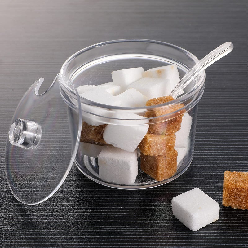 Patelai 4 Pieces Sugar Bowl Acrylic Clear Sugar Bowl with Lid and Salt Spoon Storage Jar with Airtight Lid for Salt, Tea, Spices, Herbs, Condiments(7.1 oz) - Image 2