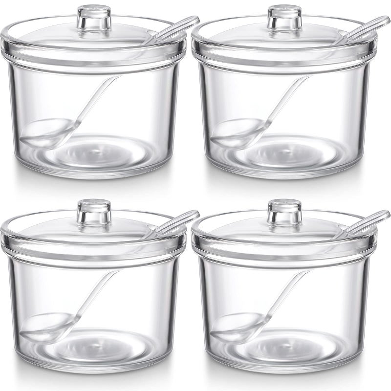 Patelai 4 Pieces Sugar Bowl Acrylic Clear Sugar Bowl with Lid and Salt Spoon Storage Jar with Airtight Lid for Salt, Tea, Spices, Herbs, Condiments(7.1 oz) - Image 1
