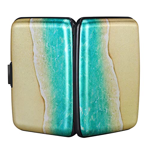ELFISH Mini RFID Aluminum Wallet Credit Cards Holder Business Card Case Metal ID Case for Men Women（Beach - Image 3
