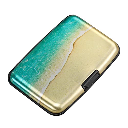 ELFISH Mini RFID Aluminum Wallet Credit Cards Holder Business Card Case Metal ID Case for Men Women（Beach - Image 1
