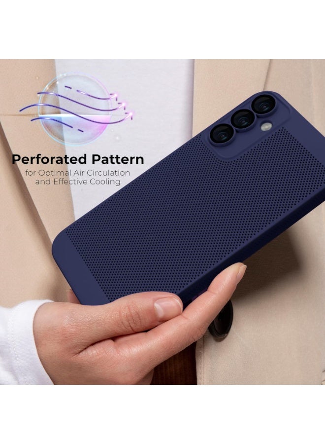 جراب Oppo Reno 12 5G الممتص للحرارة مع واقي عدسة الكاميرا المدمج، ملائم للجسم، قابل للتهوية، مضاد لبصمات الأصابع، غطاء خلفي صلب من البولي كربونات مقاوم للصدمات (أزرق) - Image 4