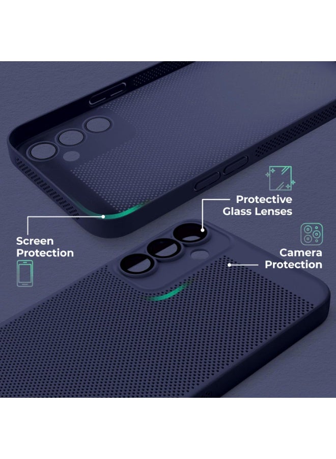 جراب Oppo Reno 12 5G الممتص للحرارة مع واقي عدسة الكاميرا المدمج، ملائم للجسم، قابل للتهوية، مضاد لبصمات الأصابع، غطاء خلفي صلب من البولي كربونات مقاوم للصدمات (أزرق) - Image 5