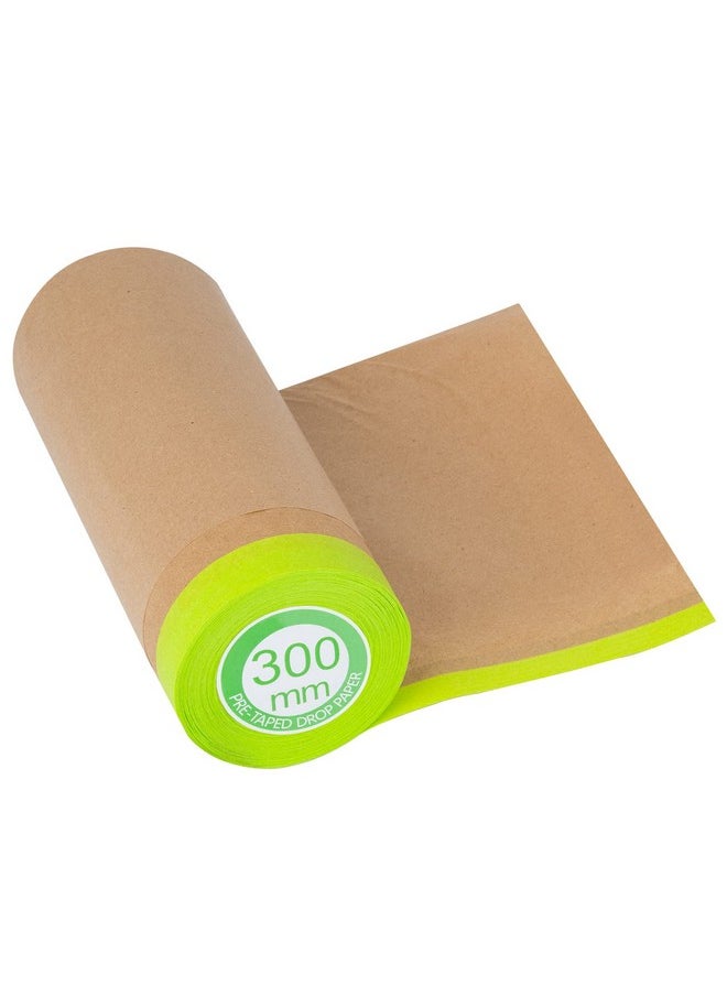 Tangibay Pre-Taped Masking Paper For Painting - 12 Inch X 50 Feet Tape And Drape Painters Paper, Paint Adhesive Protective Paper Roll For Covering Skirting, Frames, Cars And Auto Body (1 Roll)  - Image 1