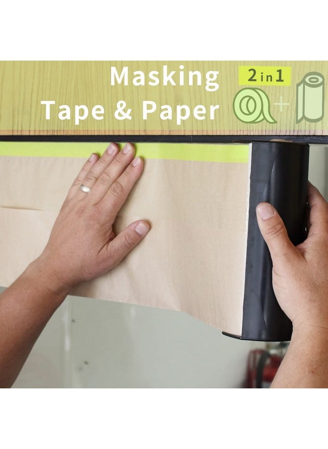 Tangibay Pre-Taped Masking Paper For Painting - 12 Inch X 50 Feet Tape And Drape Painters Paper, Paint Adhesive Protective Paper Roll For Covering Skirting, Frames, Cars And Auto Body (1 Roll)  - Image 3
