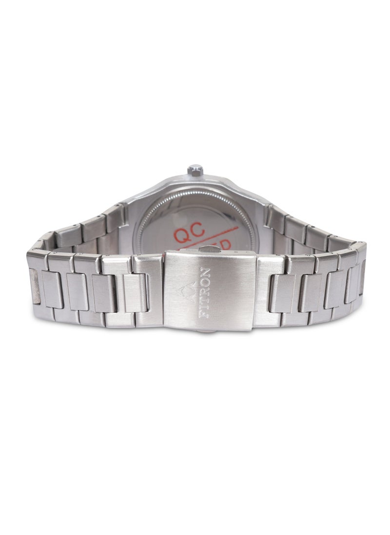 Men's Silver Wrist Watch with Grey Dial, Arabic Numbers and Date
