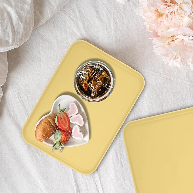 Trifecta Fast Food Serving Tray,25X17cm Wheat Straw Cafeteria Tray,Colorful Restaurant Serving Trays, Rectangular Serving Platter for Party, Home,(Yellow - 4 PCs) - Image 3