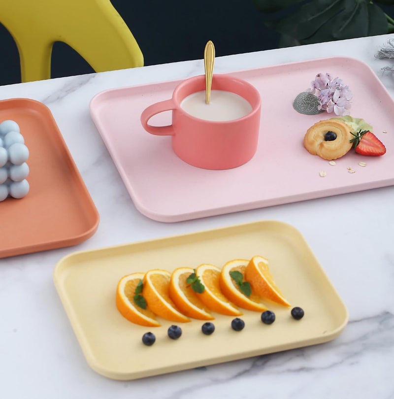 Trifecta Fast Food Serving Tray,25X17cm Wheat Straw Cafeteria Tray,Colorful Restaurant Serving Trays, Rectangular Serving Platter for Party, Home,(Yellow - 4 PCs) - Image 2