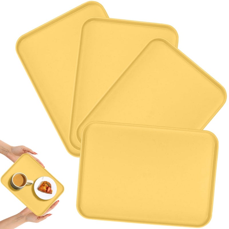 Trifecta Fast Food Serving Tray,25X17cm Wheat Straw Cafeteria Tray,Colorful Restaurant Serving Trays, Rectangular Serving Platter for Party, Home,(Yellow - 4 PCs) - Image 1