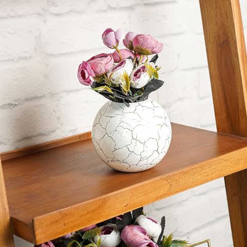 BEHOMA Metal Ball Round Metal Vase for Home & Office Décor | Table Decorative Flower Pot for Living Room | Gift for Birthday & Wedding Anniversary | Off-White Crackled Small (Flower Not Included) - Image 3