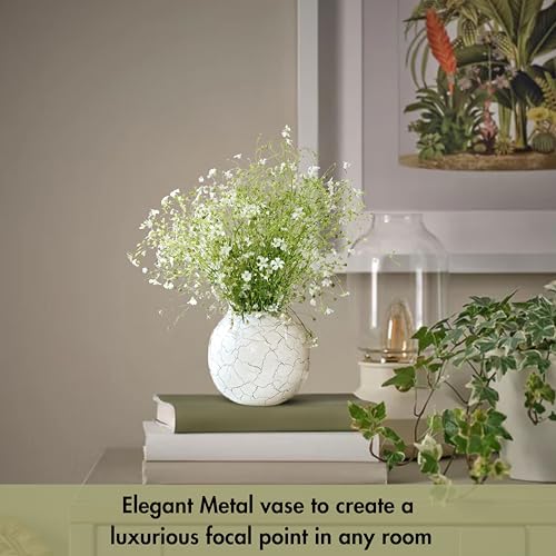 BEHOMA Metal Ball Round Metal Vase for Home & Office Décor | Table Decorative Flower Pot for Living Room | Gift for Birthday & Wedding Anniversary | Off-White Crackled Small (Flower Not Included) - Image 5