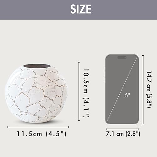 BEHOMA Metal Ball Round Metal Vase for Home & Office Décor | Table Decorative Flower Pot for Living Room | Gift for Birthday & Wedding Anniversary | Off-White Crackled Small (Flower Not Included) - Image 4