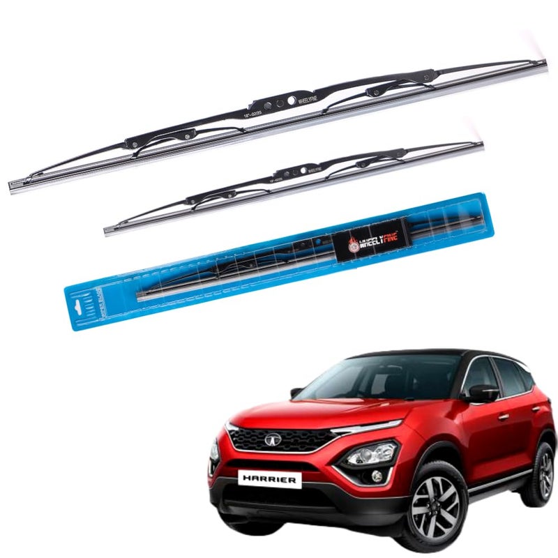 Wheelyfine Car Wiper Blades | Metal Frame | Water Repellent Windshield Wipers | Blade Refills (Tata Harrier (2018 Onwards) Dr 24"/Pa 20") - Image 1