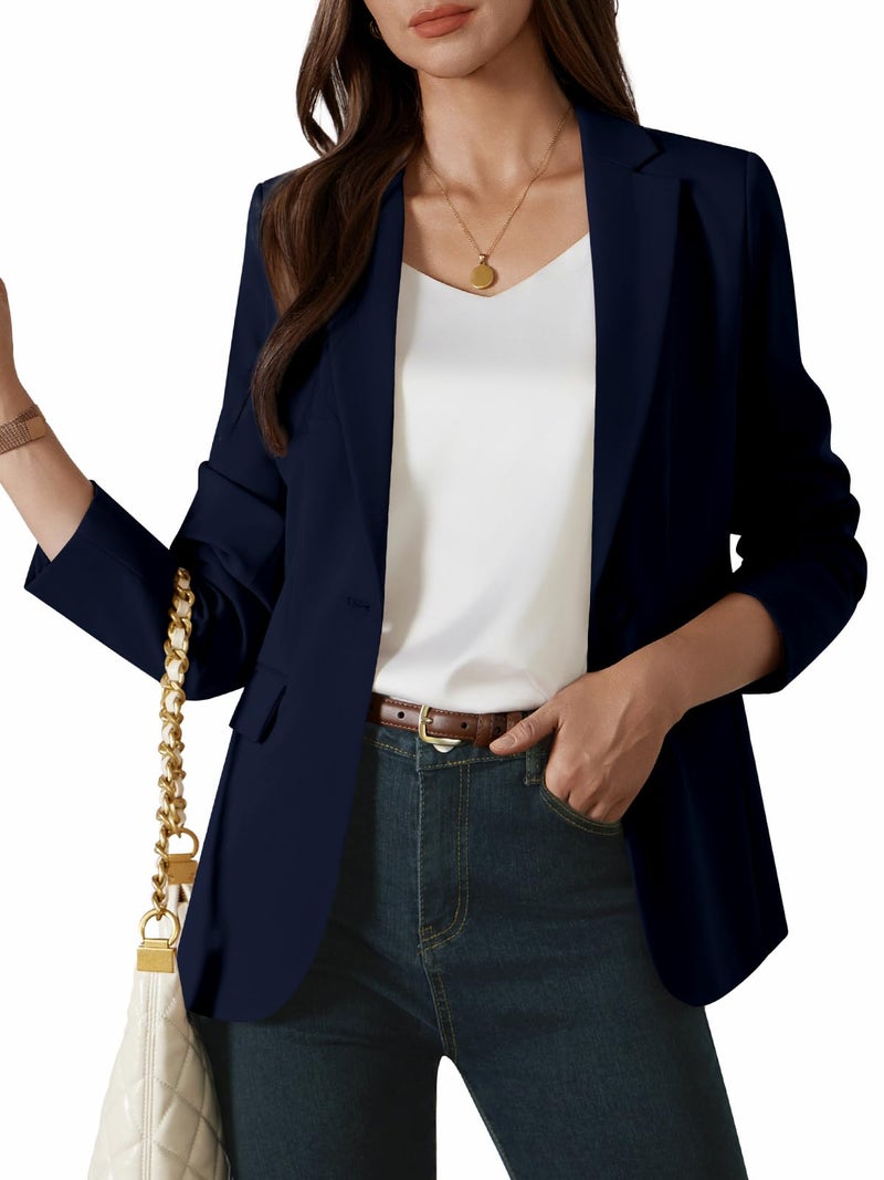 Kelyaa Womens One Button Blazer Casual Open Front Long Sleeve Suit Jackets Business Work Office Blazers with Pockets Navy - Image 1