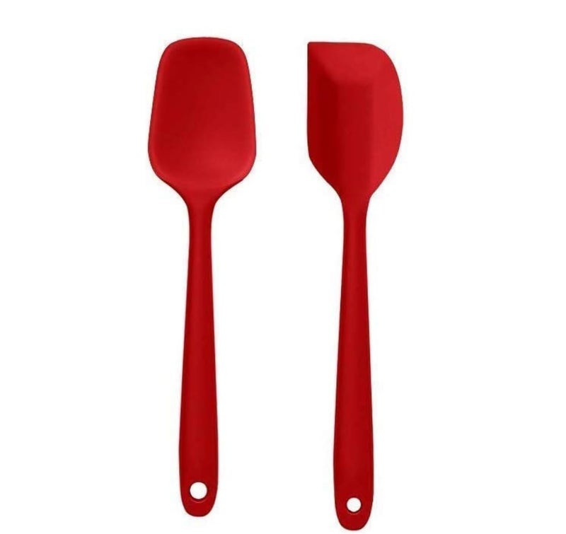 Baskety Silicone Non-Stick Heat-Resistant Spatula Set – Multi-Purpose Kitchen Cooking Tools for Baking, Mixing, Stirring, Flexible Spoon Small 20.6cm, Red, Durable & Easy to Clean, (Set of 2) - Image 1
