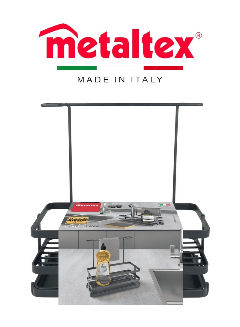 Metaltex Kitchen Sink Organizer Tokyo LAVA – Matte Black with TouchTherm® Coating, Made in Italy - Image 1