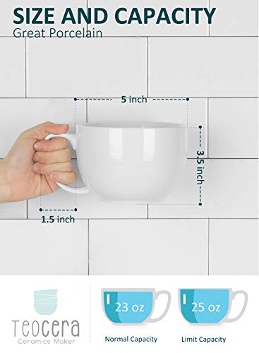 Teocera Soup Mugs with Handles, White Coffee Mugs Set of 4, Large Soup Cups - Striped Design - 24 Ounce Porcelain Jumbo Mugs Bowls for Coffee, Oatmeal, Hot Cocoa, Cereal - Image 2